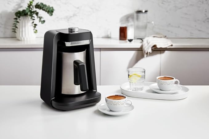 Arzum Okka Rich Spin Pro Turkish Coffee and Hot Beverage Maker, Velvetiser, Milk Frother, 120V, 5 Cups, Stainless Steel Cooking Pot, Chrome