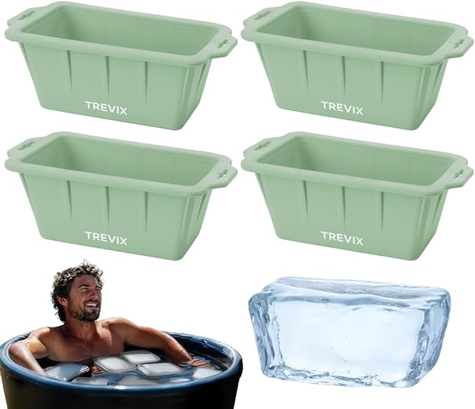 Trevix Ice Block Mold for Ice Bath (4 PCS) - Makes 18 LBS Large Ice Cube Molds, Reusable Ice Cube Tray, Large Silicone Ice Molds (Green, 4pcs(18lbs))