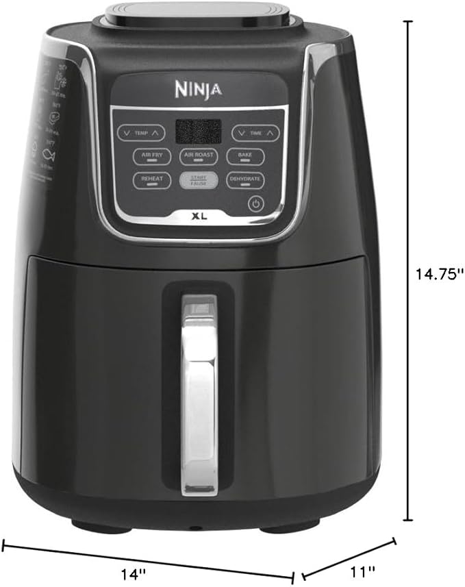 Ninja | XL Single Basket Air Fryer | 5.5 QT Capacity fits 3lbs of Wings | 5-in-1Air Fry, Roast, Bake,Reheat & Dehydrate |Dishwasher Safe Parts & Recipe Guide | Grey |AF150AMZ