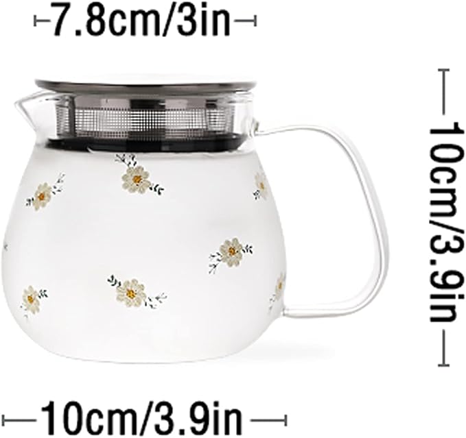 Iced Tea Pitchers High Borosilicate Glass Pitcher with Filter Cover Cute Cold Water Jug Small Teapot for Juice, Milk, Hot and Cold Drinks (B)