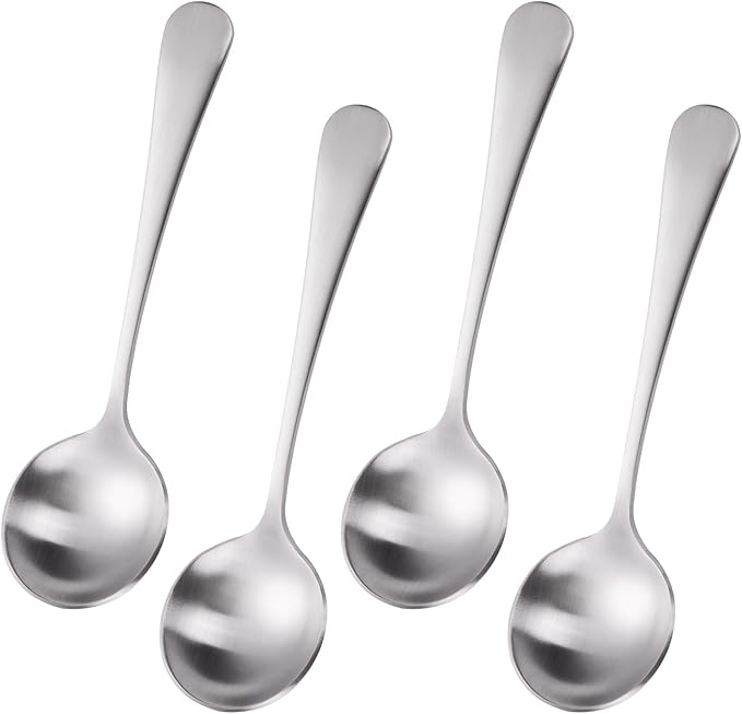7" Elegant Soup Spoons Silverware Set,18/10 Stainless Steel,Matte Satin Finish,Dishwasher Safe(Set of 4,Silver)