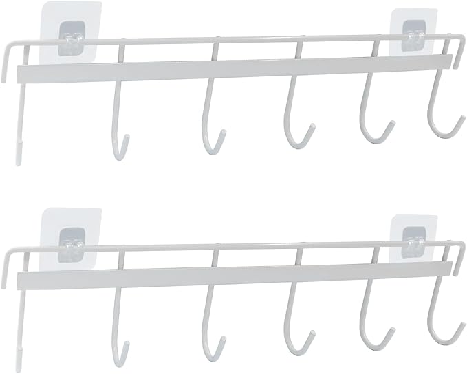 2 Pcs Kitchen Utensil Rack with 4 Adhesives - Adhesive Kitchen Utensils Hanging Rack Utensil Holder for Kitchen, Bathroom, and Bedroom(White)