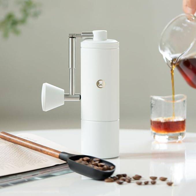 TIMEMORE C5 Pro Manual Coffee Grinder with S2C-042 Conical Burr, 0.031mm Precision Adjustment, Expanded Bean Container, All-Metal Portable Hand Coffee Mill for Espresso/French Press/Pour Over - White