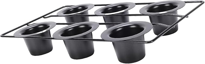 6 Cup Popover Pan, Non Stick Carbon Steel Bakeware for Baking Popovers Muffins, with Wire Rack for Even Baking and Easy Cleanup