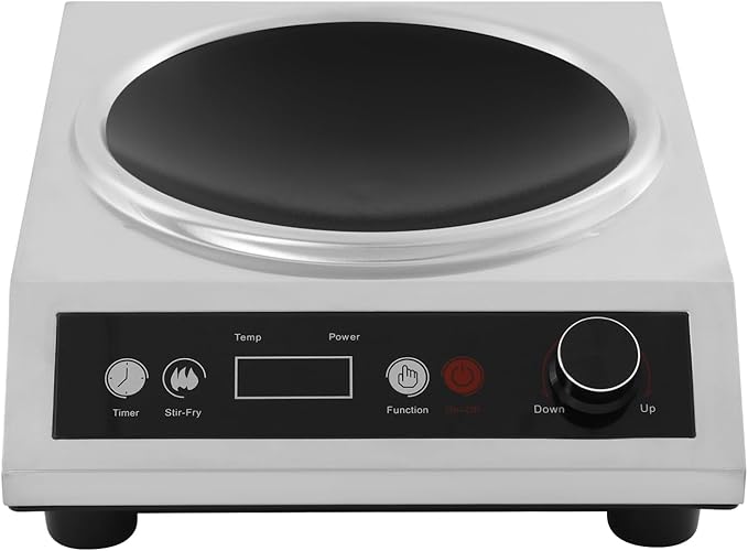 1800W Electric Wok, Stainless Steel Wok for Induction Cooktop with 10 Power, 1-24 Hour Timer, 140-460°F Adjustable Temperature, Concave Surface Induction Wok for Home and Commercial