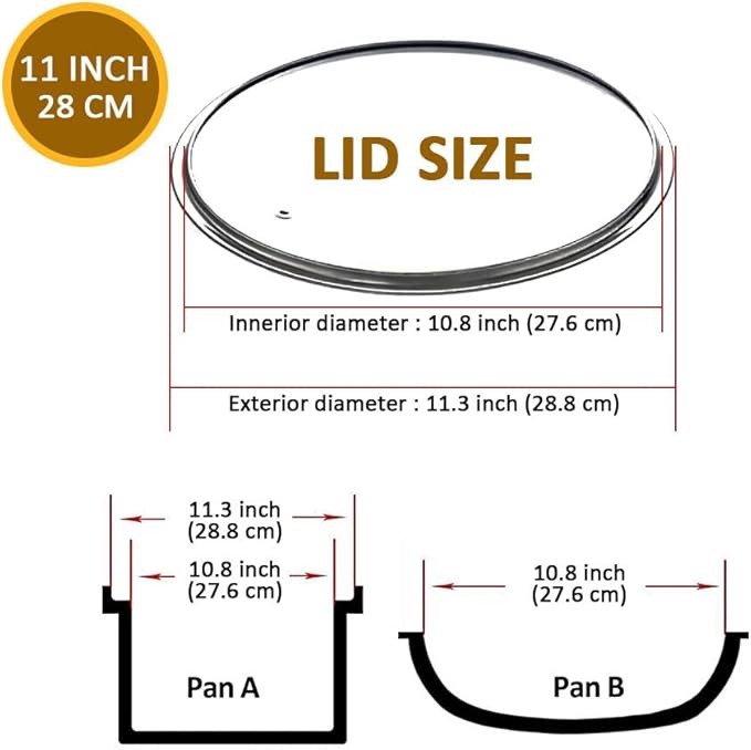 Glass Lids for Pots and Pans, 8, 11, 12, 12.6 Inch Pan Covers for Cookware, Tempered Glass Lid for Replacement, Dishwasher Safe & Microwave Oven Safe (11 Inch)