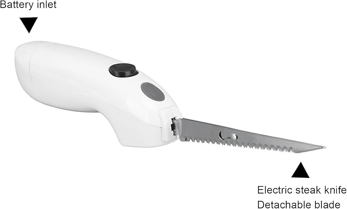 Cordless Electric Fillet Knife, Battery Powered Portable Electrical Food Cutter for Carving Steak, Pork, Chicken, and Bread, Removable Reciprocating Serrated Stainless Steel Blades