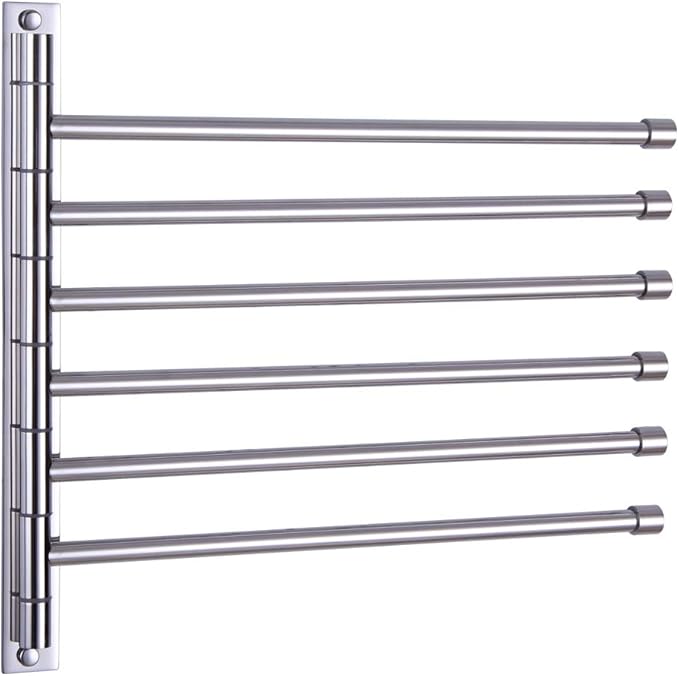 GERZWY Bathroom Swing Arm Towel Bars Wall Mount Bath Towel Rack with 6 Arms Hanger Towel Holder Organizer Polished Stainless Steel HYG06-JG