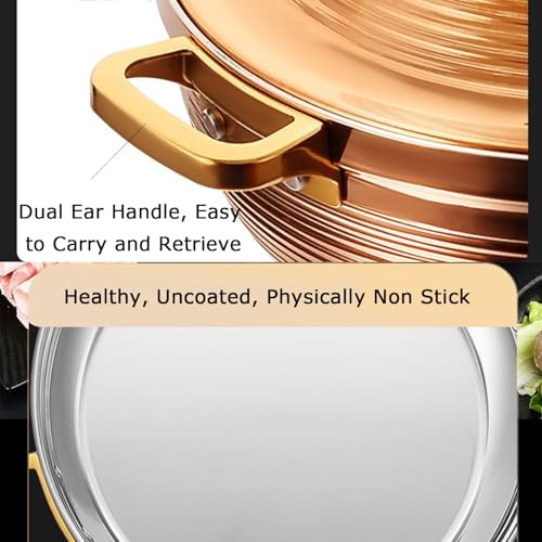 Large Stainless Steel Moroccan Tagine Pot - 30cm Non-Stick Casserole with Cone Lid & 2 Handles - Elegant Gold Cooking Pot for Authentic Moroccan Dishes