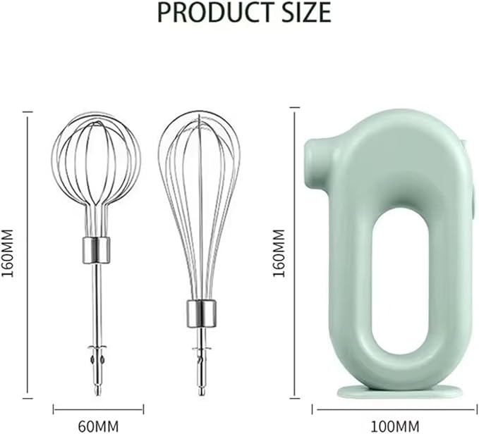Portable Handheld Mixer, USB Electric Blender with 2 Mixing Heads - Wireless Rechargeable Food Mixer, Dough Stirrer, Eggbeater & Whisk for Kitchen, Baking, Cooking(Green)