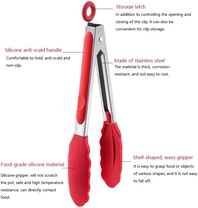 Kitchen Tongs for Cooking Locking Silicone Stainless Steel Buffet Serving Tongs, 7,9 and 12 Inch Silicone Spatula Non-stick,Heat Resistant 4 Pack