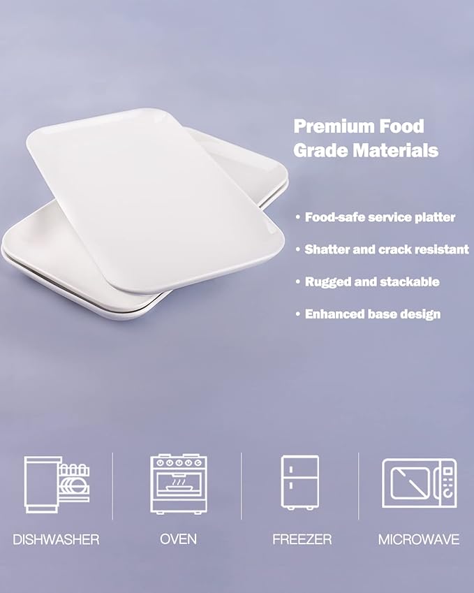 DELLING 16 Inch Large Serving Platter Set of 3, White Porcelain Platters for Serving Food - Rectangular Serving Trays for Party Entertaining, Oven Safe to 590°F, Dinnerware