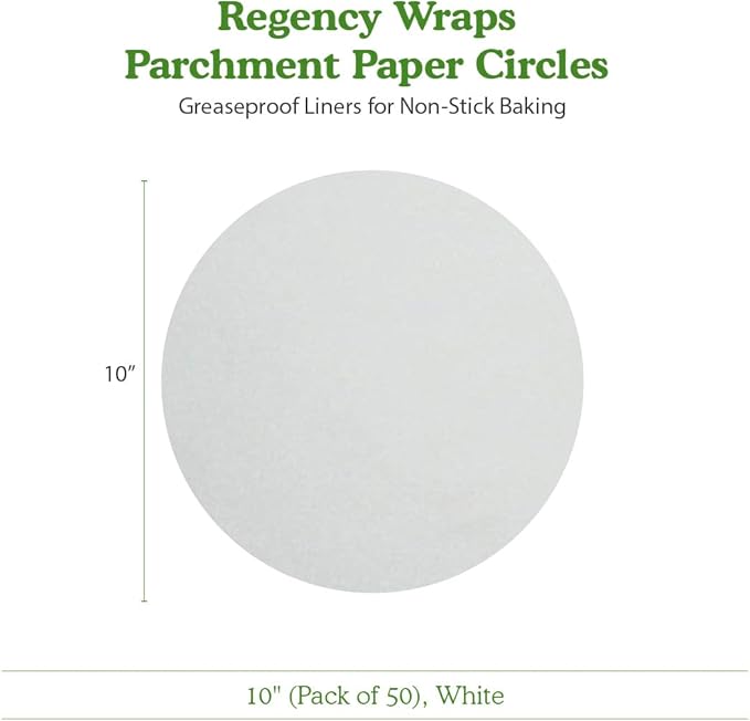 Regency Wraps Parchment Paper Circles For Round Cake Pans, Greaseproof Liners for Non-Stick Baking, 10" (Pack of 50), White