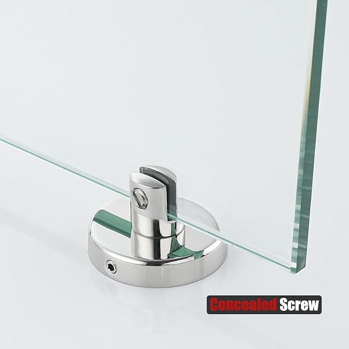 JQK Bathroom Glass Shelf Chrome, Tempered Glass Shower Storage 8 by 5 inches, 304 Stainless Steel Polished Chrome Wall Mount 2 Pack, TGS101L8-CH-P2