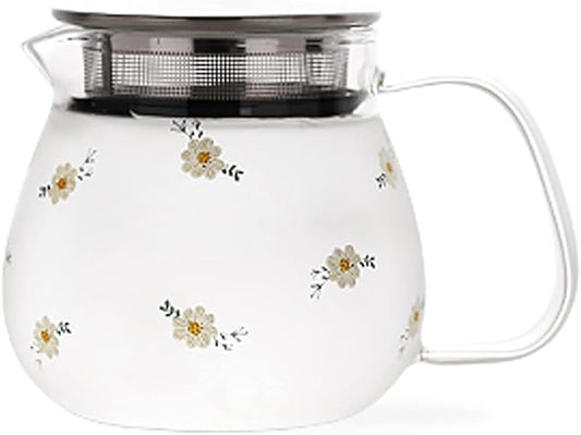 Iced Tea Pitchers High Borosilicate Glass Pitcher with Filter Cover Cute Cold Water Jug Small Teapot for Juice, Milk, Hot and Cold Drinks (A)