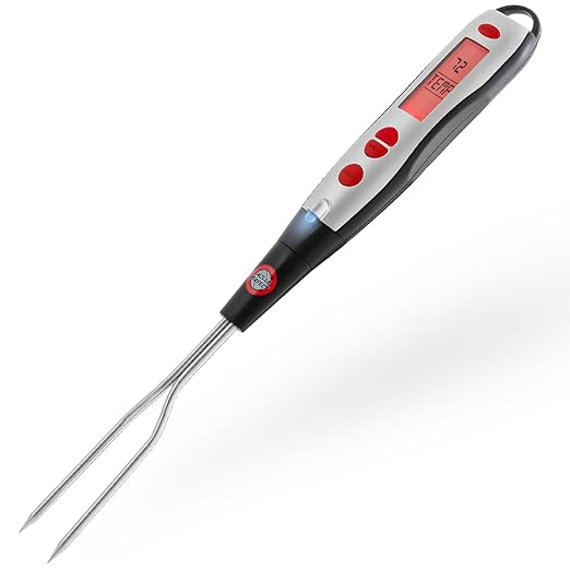 Digital Meat Thermometer Fork for Grilling and BBQ Fast Read Electronic Probes with Ready Alarm Quick Accurate Barbecue Temperature for Steak Chicken Hot Grilled Food