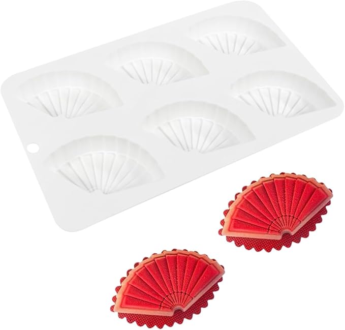 Silicone Pudding Molds, Fan Shape Non-Stick Jelly Dessert Making Trays, Cream Mold for Mousse Cake (F_Folding Fan)