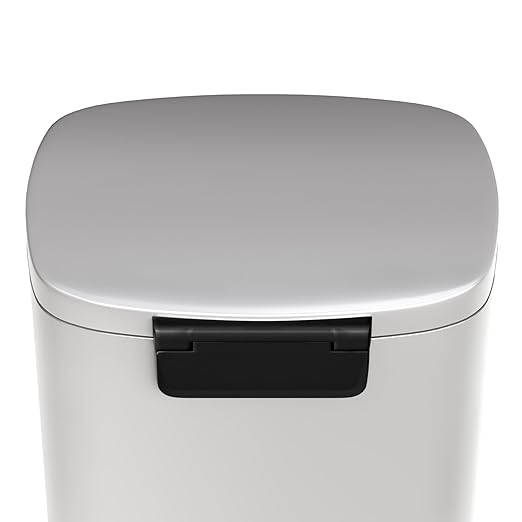 Garvee 13 gal / 50 L Metal Kitchen Trash Can with Lid, Large Rustproof Garbage Can for Kitchen, Step-on Trash Bin with Inner Bucket, Rear Handle, Soft Close Lid, White