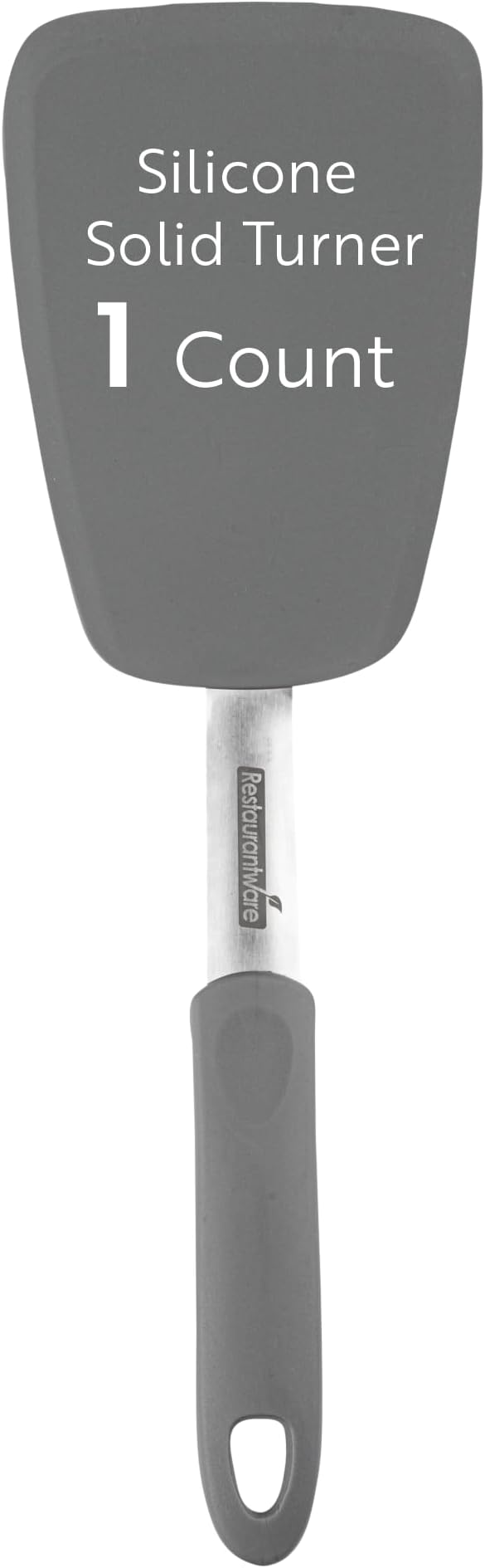 Restaurantware Comfy Grip 13.3 x 4 Inch Silicone Turner 1 Durable Cooking Turner - Stainless Steel Body Rubber Handle With Hole Gray Silicone Flipper Spatula Tolerates Up To 446F Dishwashable