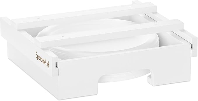 SpaceAid 9-inch Paper Plate Dispenser (Need 10.2 Inches Deep Cabinet Space) Under Cabinet Bamboo Plates Holder, Kitchen Vertical Dipensers Caddy, White