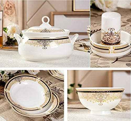 60 Piece Porcelain Dinnerware Set, Plate and Bowl Set, European-Style Elegant Tableware Set, Jingdezhen Bone China Dish Set, Service for 8-10