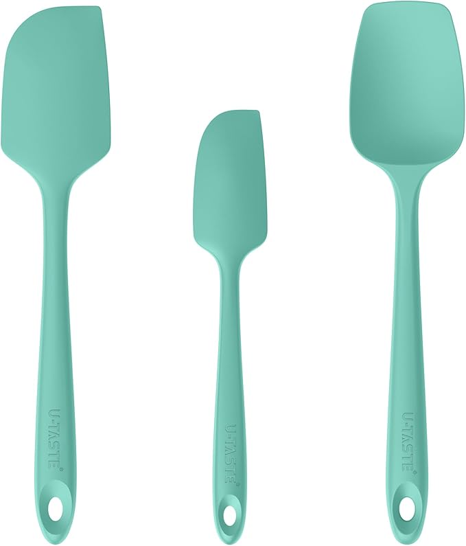 U-Taste Silicone Baking Spatula Set: 480ºF High Heat Resistant, Food Grade Flexible Rubber Kitchen Cooking Mixing Scraper, Food Grade Seamless Utensil for Nonstick Cookware Set of 3 (Aqua Sky)
