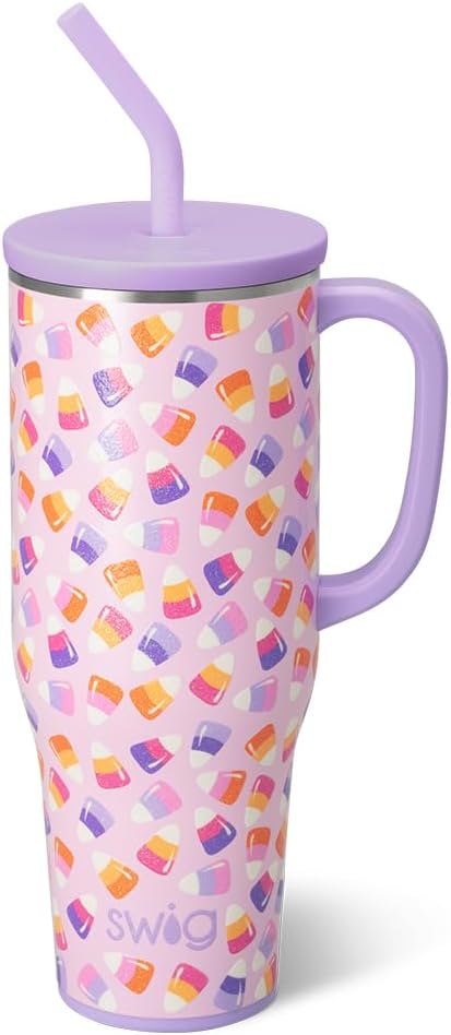 Swig Life 40oz Mega Mug, Halloween 40oz Tumbler with Handle and Straw, Extra Large Insulated Tumblers, Cup Holder Friendly Travel Mug (Candy Corn)