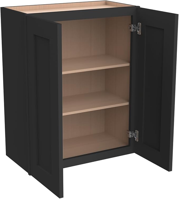 Wall-Mounted Cabinet – Solid Wood Shaker Style Medicine Cabinet with Adjustable Shelves & Soft-Close Doors for Bathroom, Kitchen, and Office Storage (Charcoal Black, 27" W x 12" D x 42" H)