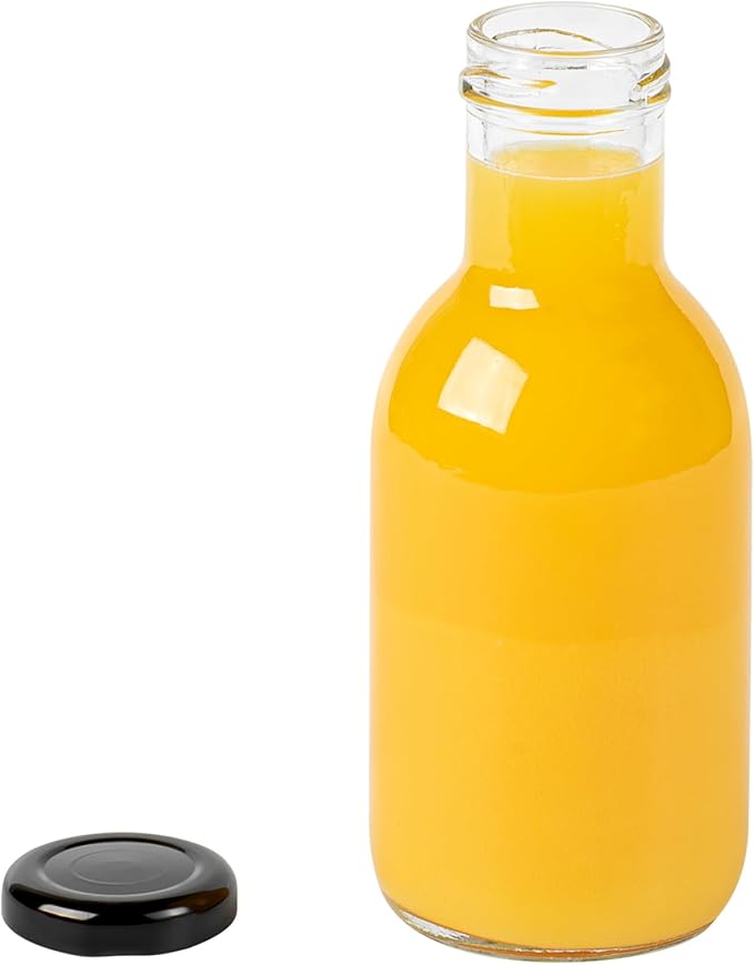 Restaurantware Pack Of 10 Glass Bottles 12 Oz Twist Lock Lid Small Bottles With Lids, Glass Bottle with Lids Durable Hot and Cold Friendly Clear Bottle for Storage, BPA-Free Mini Containers With Caps