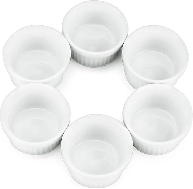 Mini Ramekins 1 oz. 30 ml|Microwave & Oven Safe, Porcelain Souffle Dish, Dipping Sauce, & Small Dessert Cups| 6 Count