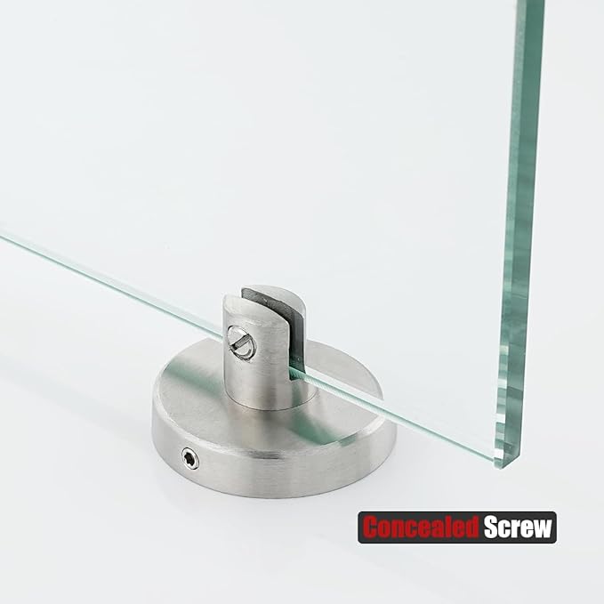 JQK Bathroom Glass Shelf, Tempered Glass Shower Storage 8 by 5 inches, 304 Stainless Steel Brushed Finish Wall Mount, TGS101L8-BN