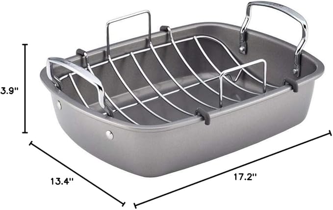 Circulon Nonstick Roasting Pan/Roaster with Rack - 17 Inch x 13 Inch,Gray,(Pack of 3)