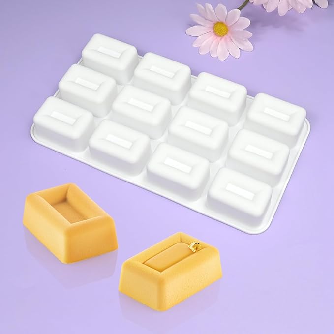 mostsom Silicone Molds Mousse Mold 12 Cavity 3D Rectangle Shape Chocolate Truffle Mousse Cake Dessert Mold DIY Baking Moulds (F Small Rectangle)