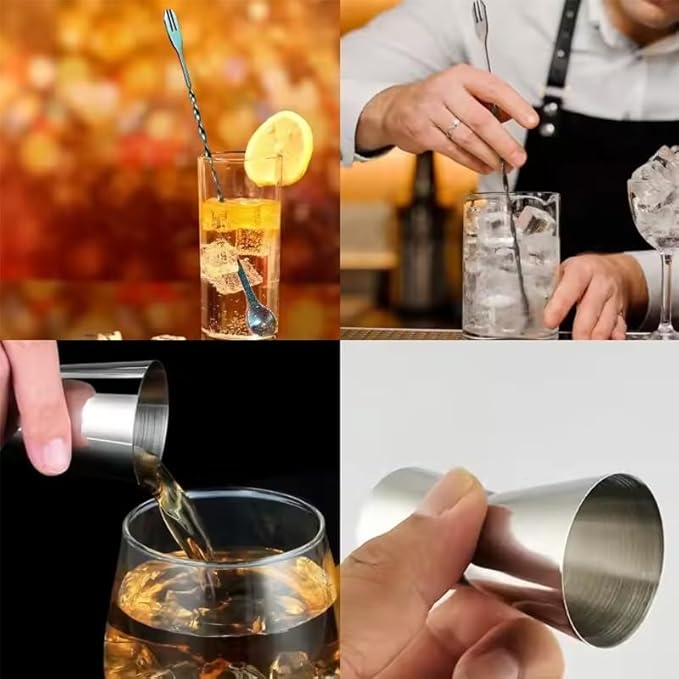 Cocktail Shaker Set, 16-Piece Boston Stainless Steel Bartender Kit with Bar Mats and Bar Set with Acrylic Stand, Professional Bar Tools for Party, Bar, Home (Include Cocktail Recipes Booklet)