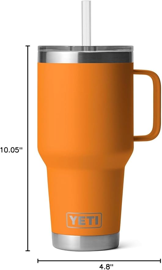 YETI Rambler 35 oz Tumbler with Handle and Straw Lid, Travel Mug Water Tumbler, Vacuum Insulated Cup with Handle, Stainless Steel, King Crab