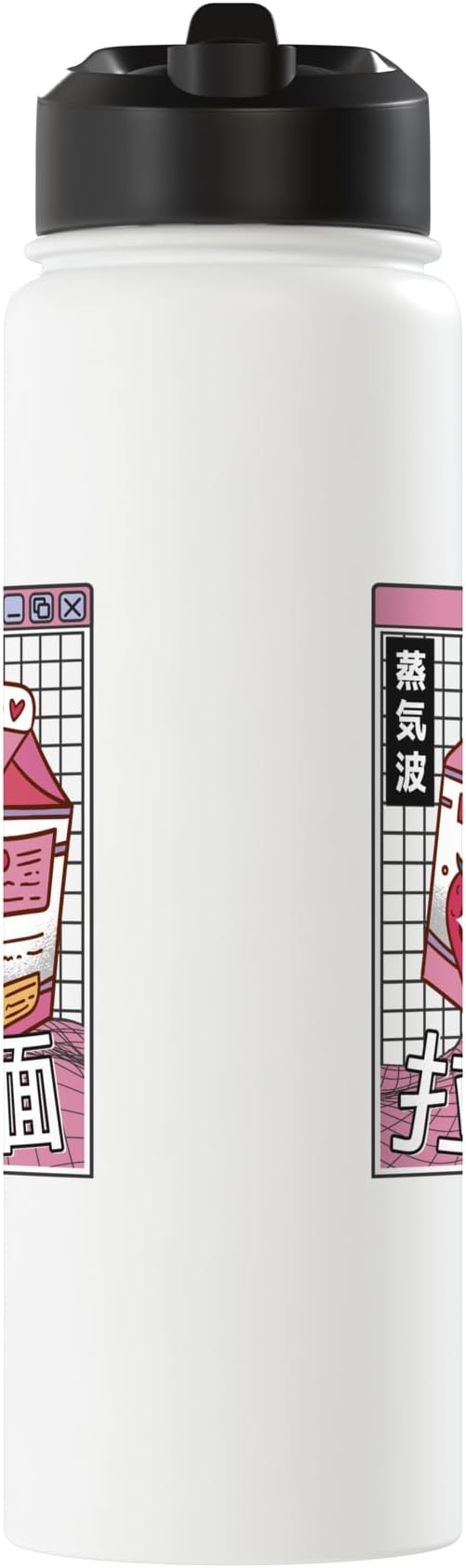 Strawberry Milk Carton Kawaii Grid Vaporwave Aesthetic Anime Stainless Steel Insulated Water Bottle