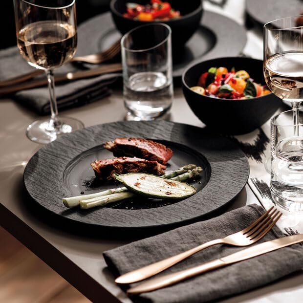 Villeroy & Boch Manufacture Rock 12-Piece Dinnerware Set, Service for 4, Dinner Plates, Salad Plates & Pasta Bowls, Premium Porcelain, Made in Germany, Matte Black