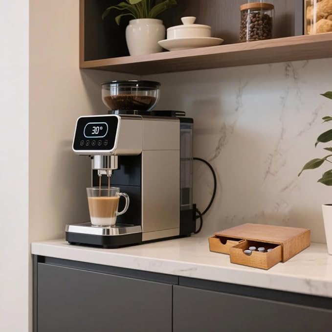 DICOSMETIC Wooden K Cup Organizer Coffee Pod Storage Box 2 Drawer Coffee Capsule Rack Large Capacity Countertop Organizer 39x28.5x8.3cm No Assembly Required Multi Purpose Kitchen Office Bar