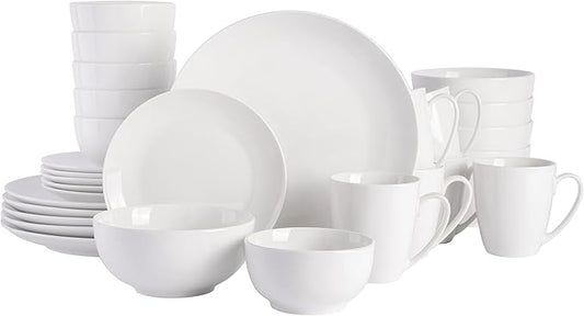 Gibson Home Oslo 8-Piece Dinner Plate Set – Porcelain, Chip & Scratch Resistant, White with Black Rim – Modern Round Plates for Everyday Use & Entertaining
