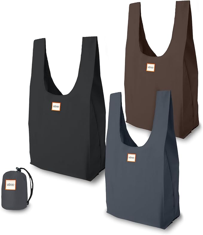 Urban Market Bags - Galaxy - 3 Foldable Reusable Shopping Bags in 1 Compact Pouch, Luxury Quality, Recycled Fabric, Holds 50+ lbs, Machine Washable, Pouch Fits in Cupholder, Designed in California