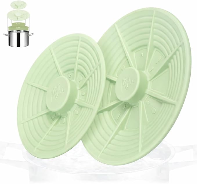 Universal Silicone Pot Lid Set for Pots and Pans, Food-Grade Silicone, BPA Free, Splatter Guard, Heat Resistant, 2 Pack Matching Green Lids (7–12” + 4–8”)