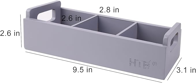 HTB Slim Tea Bag Organizer 2pcs, Grey 3 Compartments Tea Box Wooden with Handle for Small Space, Wood Tea Organizer for Tea Bags