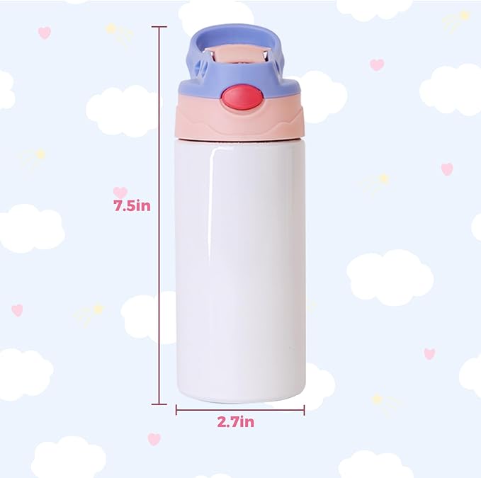 30 Pack 12 OZ Sublimation Straw Sippy Cup Blank Tumblers Double Wall Vacuum Insulated Mixed Color Thermoses Stainless Steel Water Bottles for School