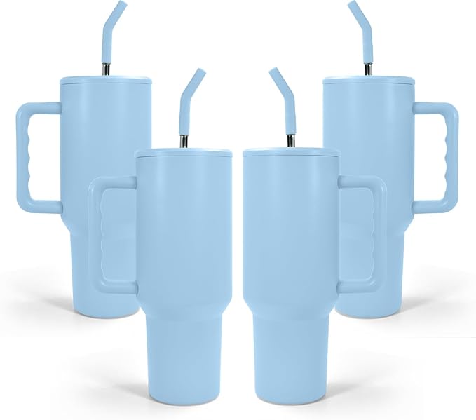 AGH 40 oz Sublimation Tumbler with Handle 4-Pack Stainless Steel Insulated Tumblers Blanks Water Bottle Travel Cups Matte Blue