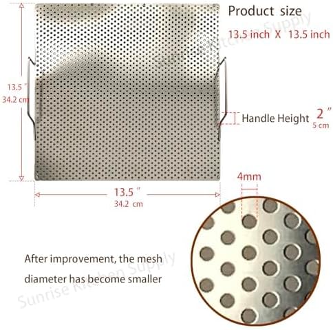 Sunrise Stainless Steel Fryer Screen with Handles (Solid Screen) (3, 13.5" x 13.5" x 1.75")