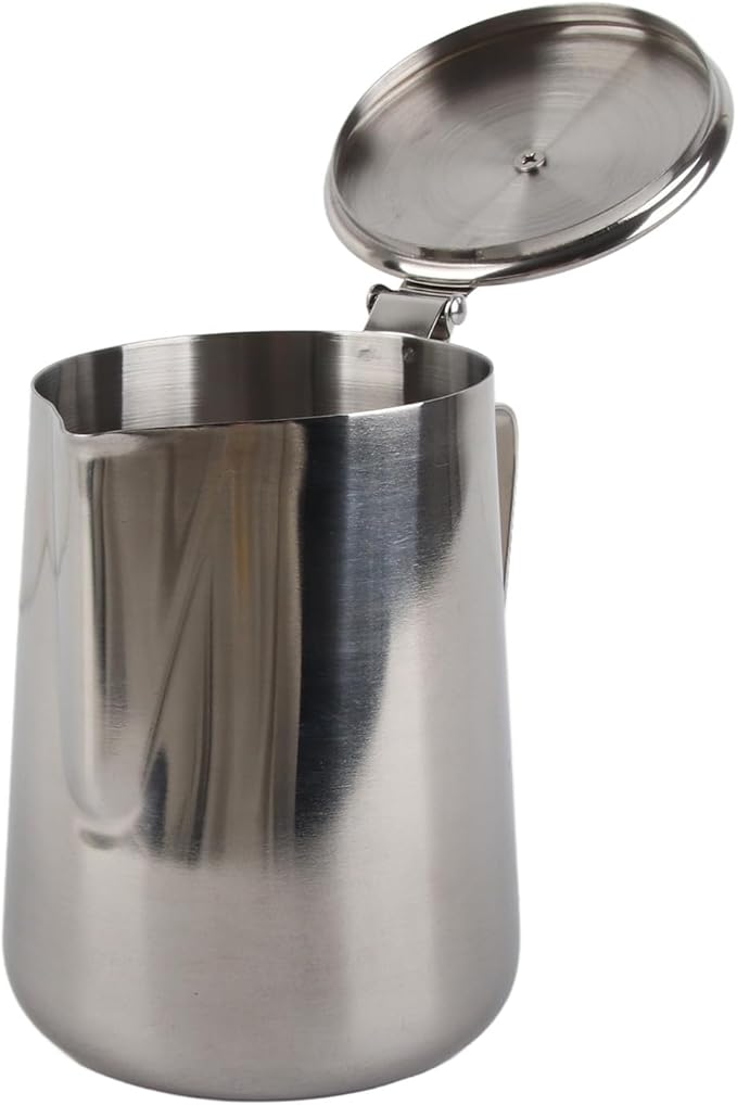 Stainless Steel Coffee Cup, Milk Frothing Jug, Latte Pitcher with Lid, 1000ml Frothing Cup for Baristas, Stainless Steel Mug for Hot & Cold Drinks