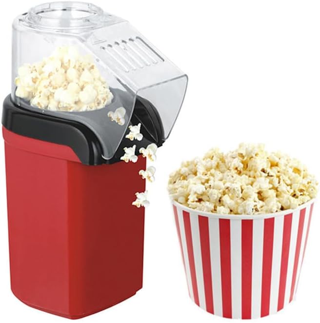 Hot Air Popcorn Popper, Mini Electric Popcorn Maker, Oil-Free Air Popper Up to 8 Cups in Minutes, Measuring Cup Butter Melting Tray, One-Touch Switch, Easy 1-2-3, Movie Night, Dorm(Red)