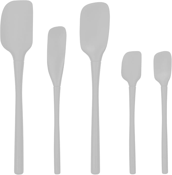 Tovolo Flex Core 5 Piece Silicone Spatula Set Heat Resistant All Silicone Utensils Include Non Stick Spatula Spoonula Jar Scraper, Dishwasher Safe BPA Free Spatulas for Baking Mixing, Oyster Gray