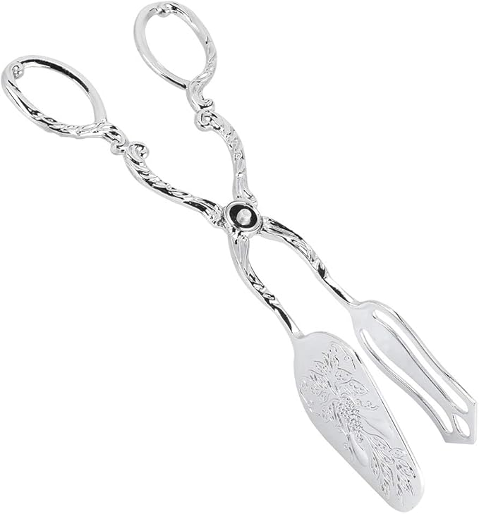 9in Vintage Salad Tong for Serving, Zinc Alloy Silver Food Serving Tongs Salad Steak Clip Buffet Tongs for Buffet Catering Bread BBQ, 8.5x4.5in