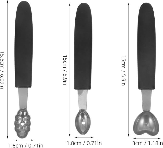 OUNONA 3pcs Stainless Steel Ice Cream Scoop Heavy Duty Fruit Scooper for Elegant Desserts for Ice Cream Fruit Salads and Food Presentation and Easy to Use